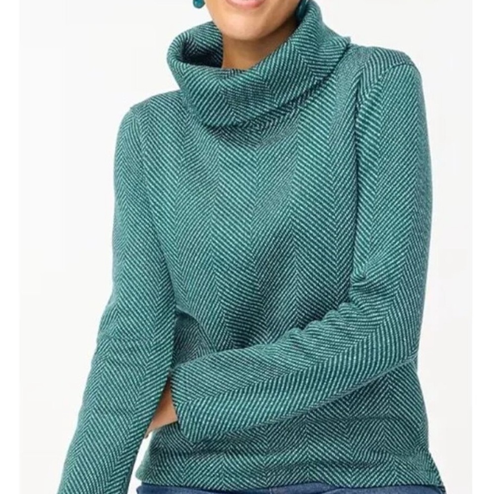 NWT NEW J. Crew Green Herringbone Funnel Neck Sweater XXL